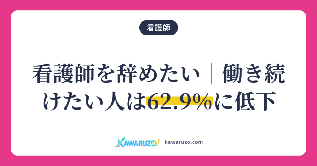 看護師を辞めたい。働き続けたい人は62.9％に低下
