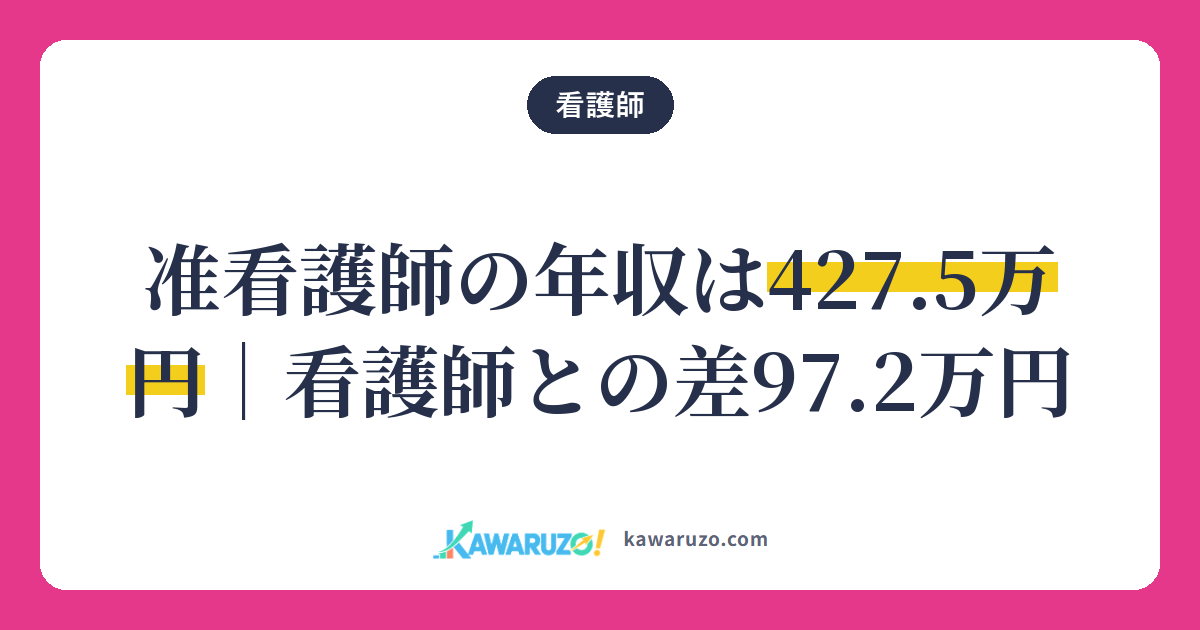 准看護師の年収は427.5万円。看護師との差97.2万円